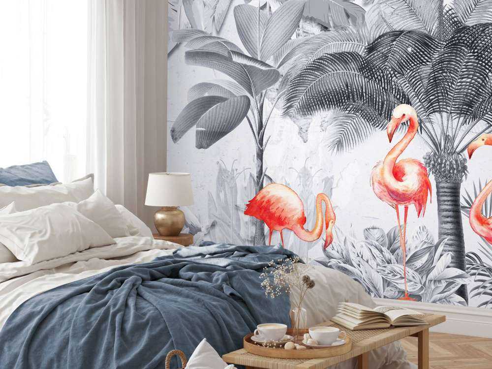 Jungle with flamingos