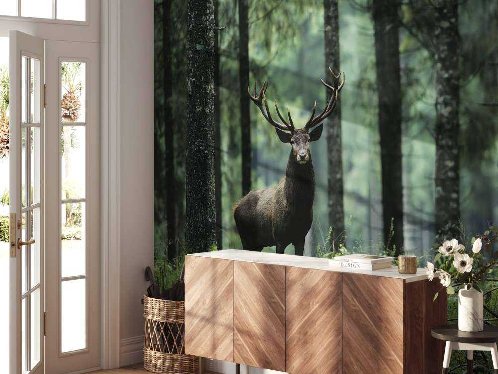 Big deer between trees