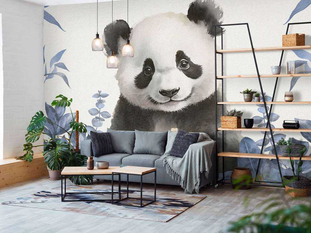 Baby panda in the jungle blue