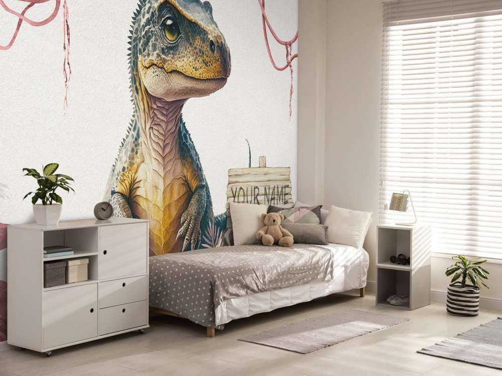 Baby t-rex in the pink jungle