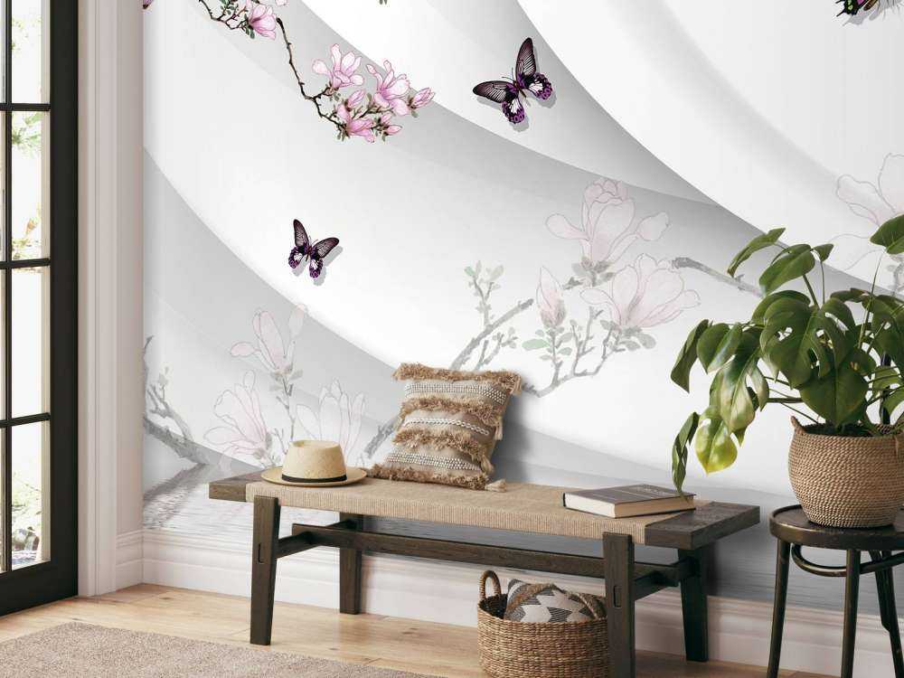 White 3D background with graceful blossom