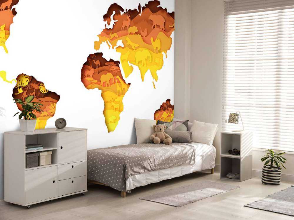 Dieren wereldkaart oranje tinten