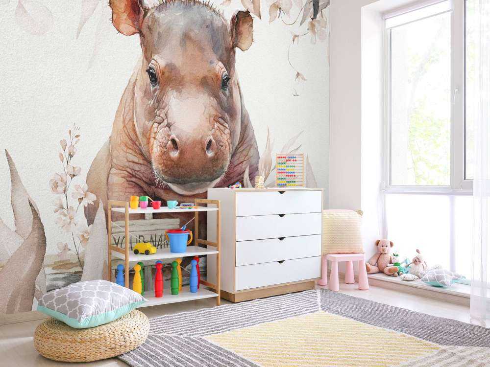 Baby hippo in the leaves taupe