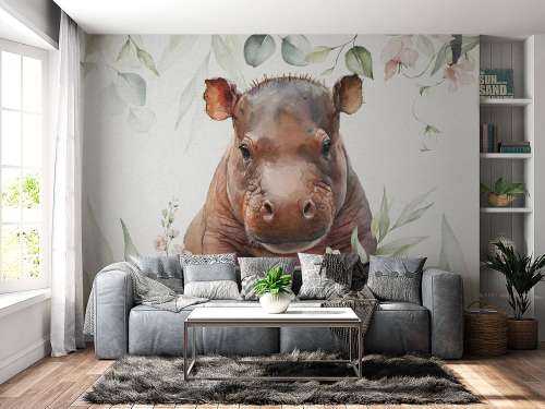 Baby hippo in the leaves