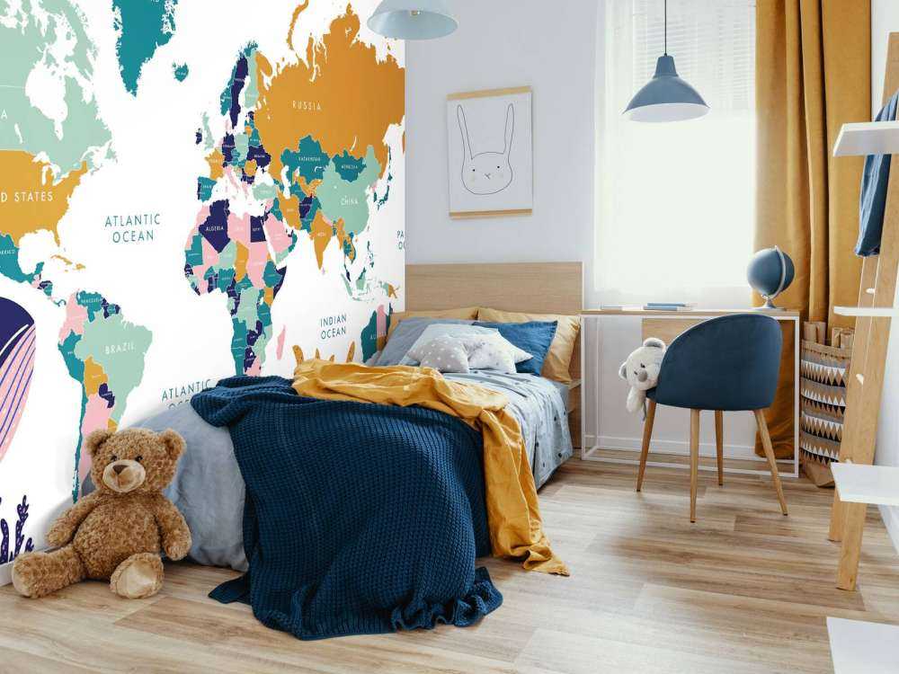 World map with ocean animals