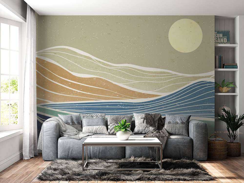 Colored ocean waves with the sun