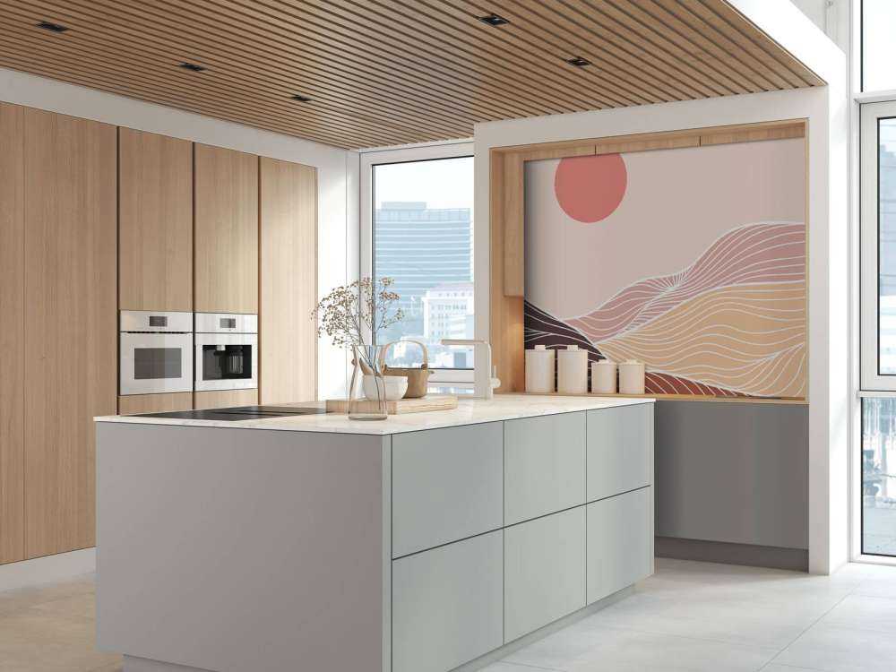 Lineart mountains with the sun