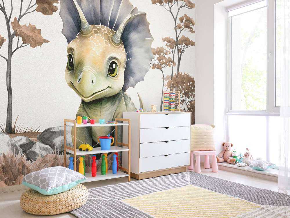 Baby triceratops in the taupe jungle