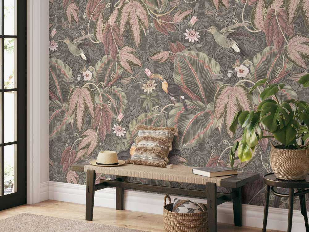 Tropical Jungle birds & Toucans - vintage green