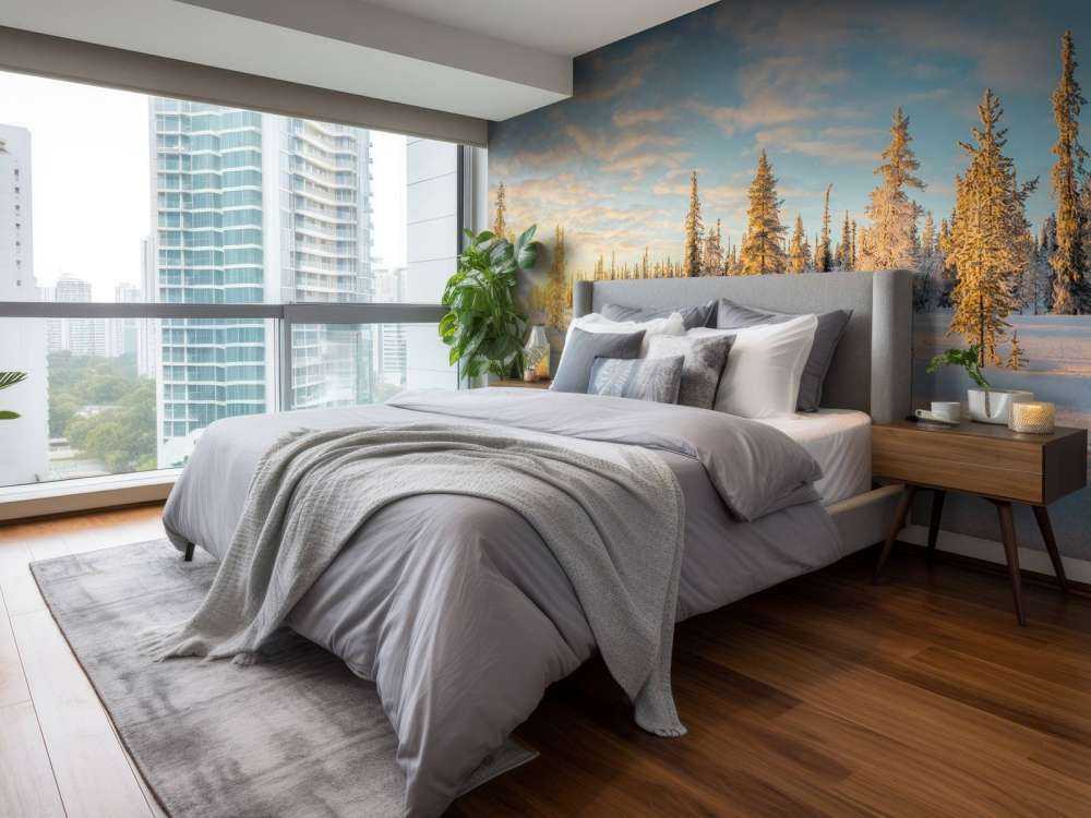 Snow landscape at sunset