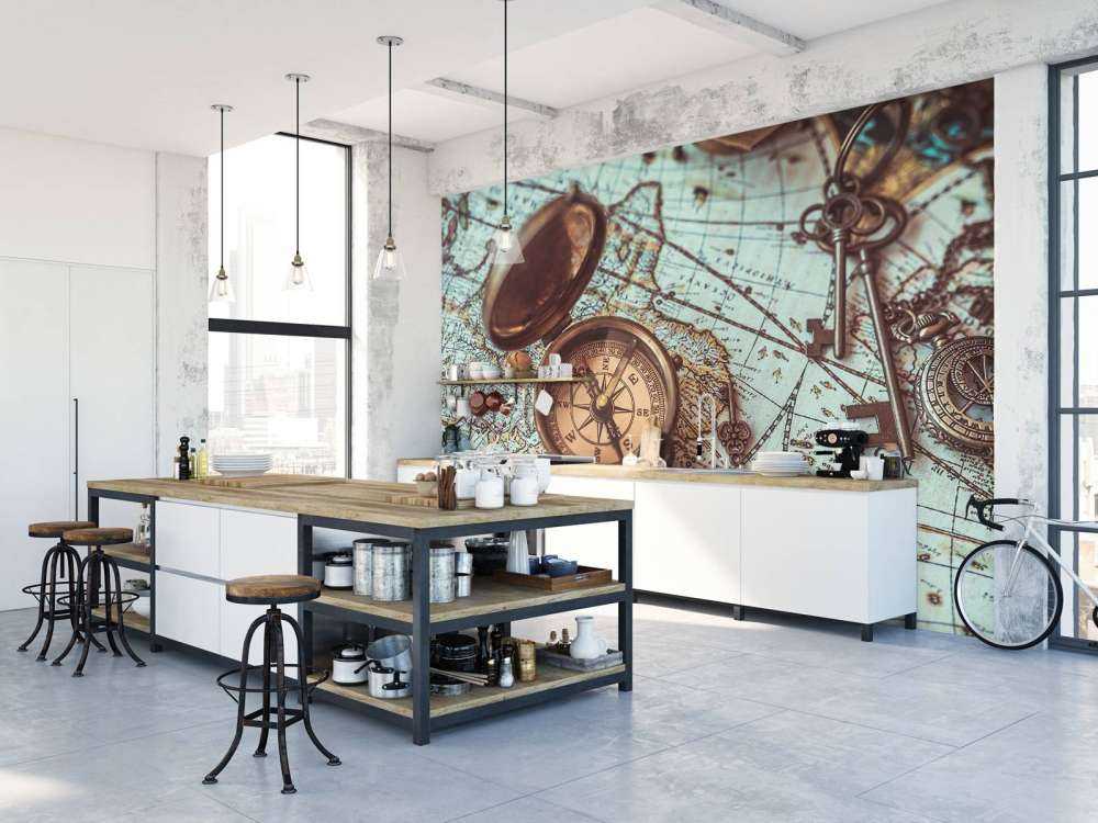 Vintage world map with compass