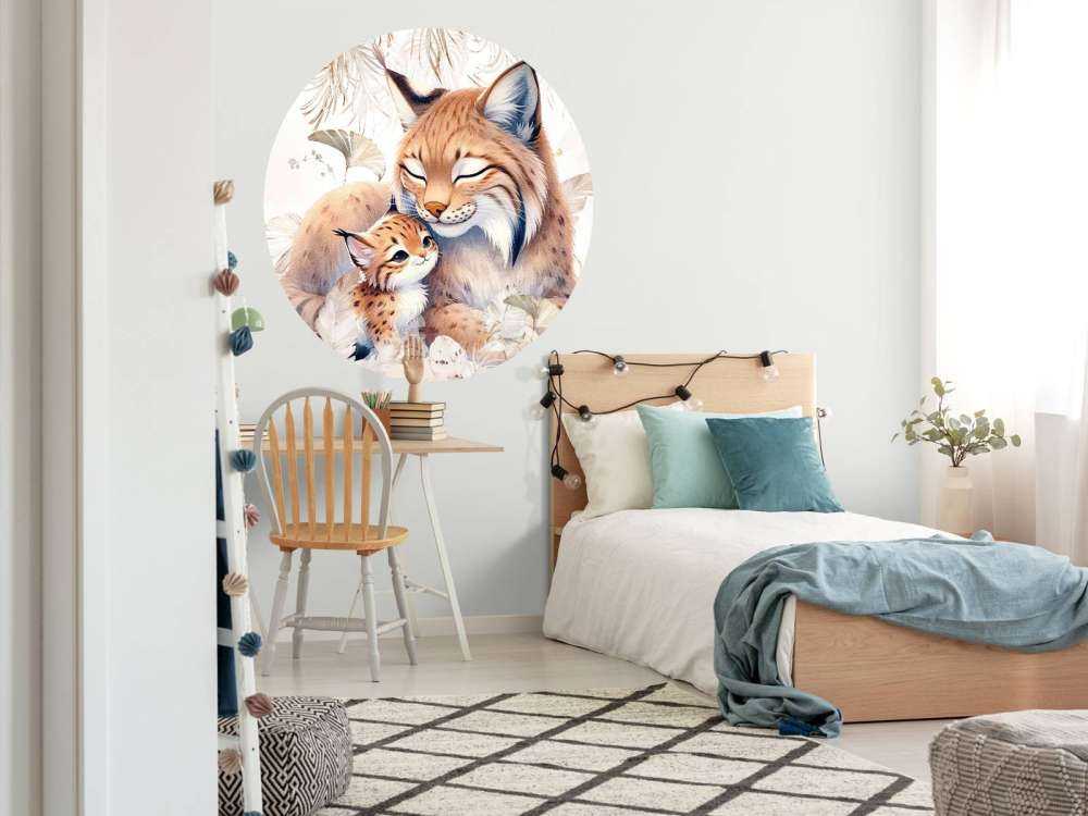 Loving lynx with young