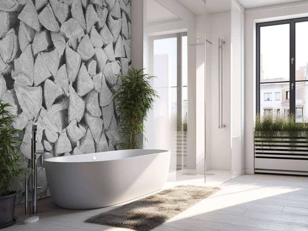 Wood pile in shades of grey