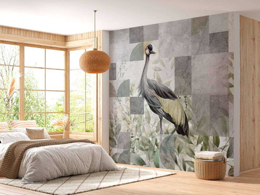 Crane among the leaves