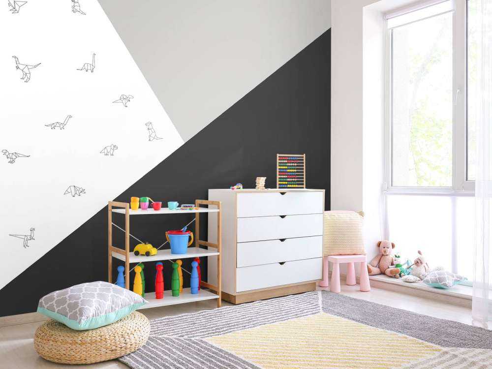 Black and white triangles with dinosaurs