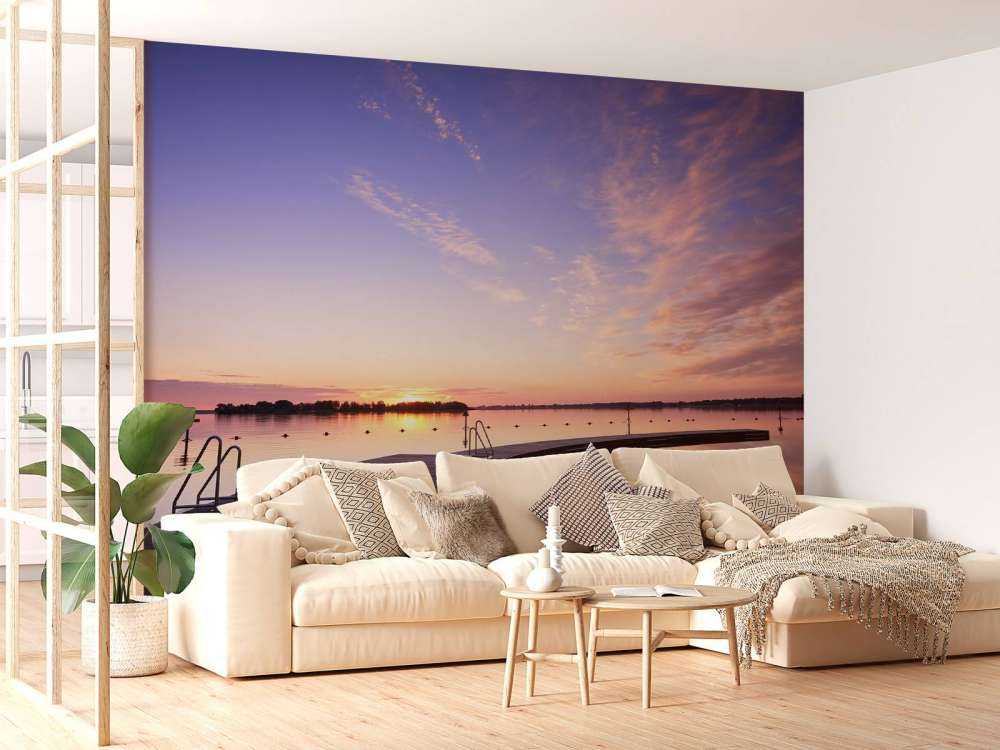 Swimming jetty with starting blocks