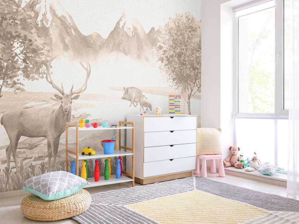 Forest with animals in taupe