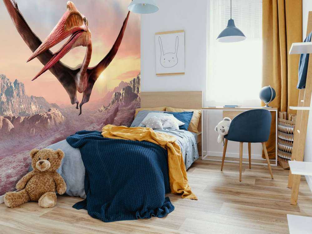 Quetzalcoatlus flying over mountains