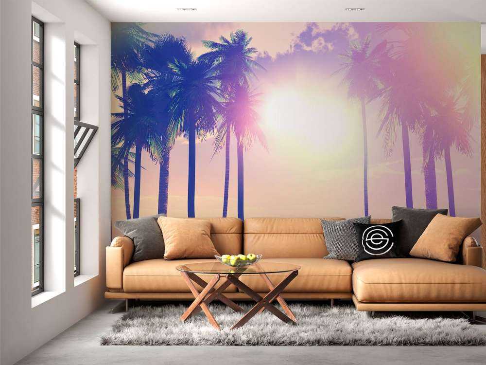 Vintage palm trees and ocean