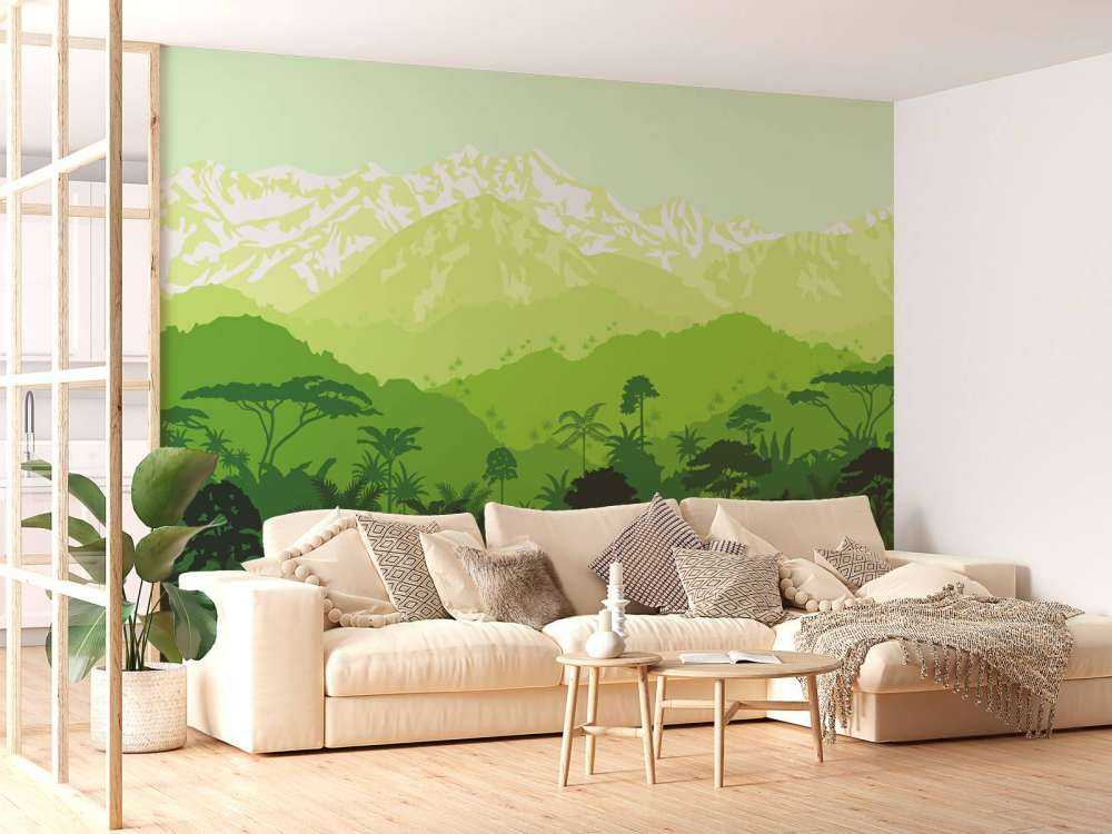 Jungle trees and high mountains