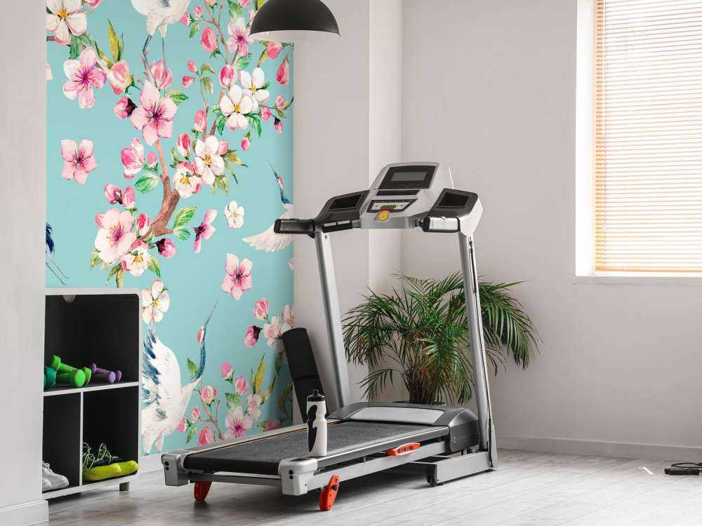 Cranes between pink flowers