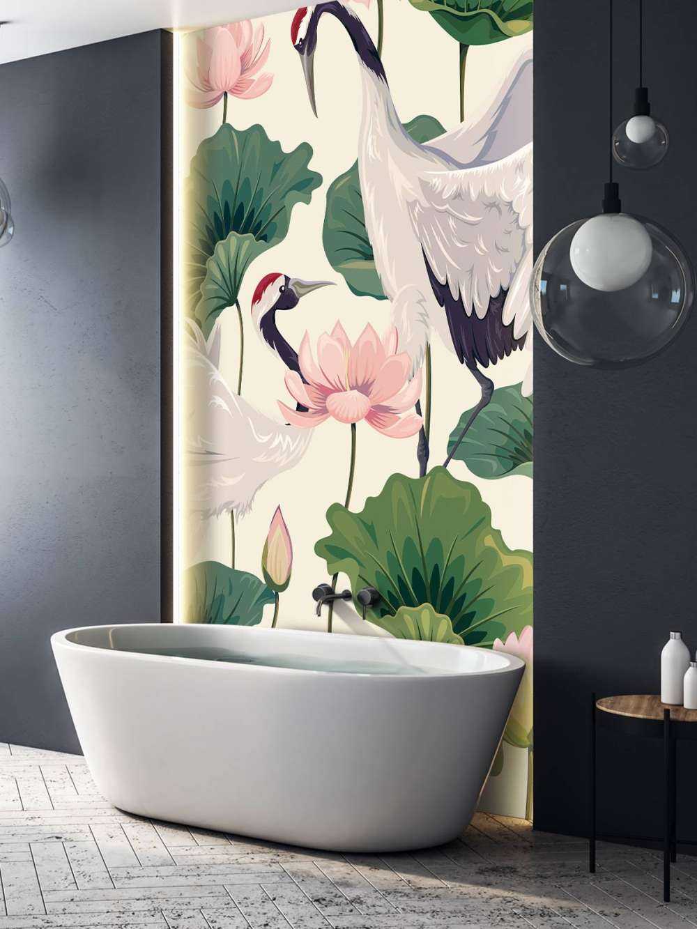 Crane couple with lotus