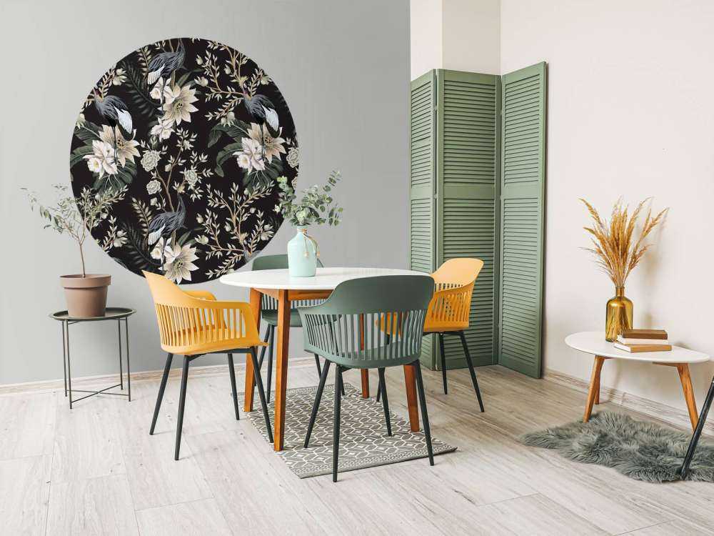 Cranes between leaves