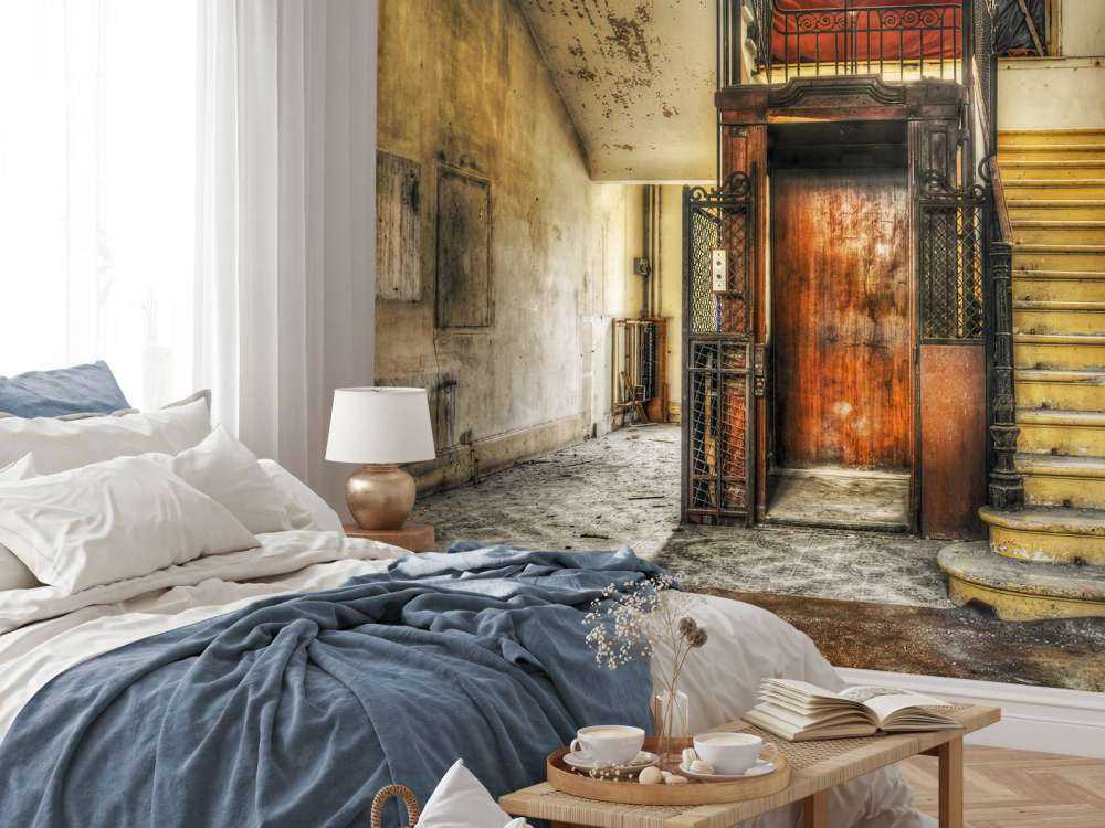 Abandoned hotel lobby