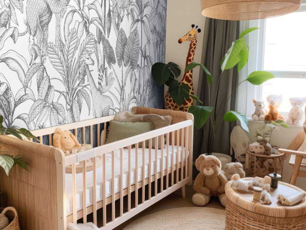 Animals between palm trees