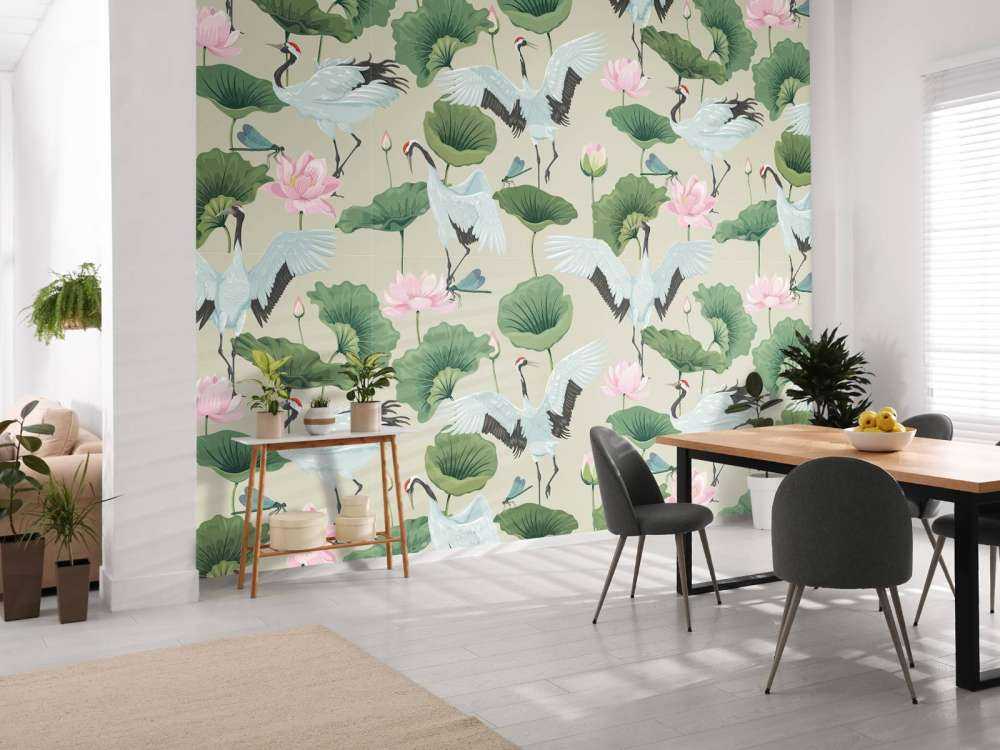 Witte kraanvogels, lichtbruin