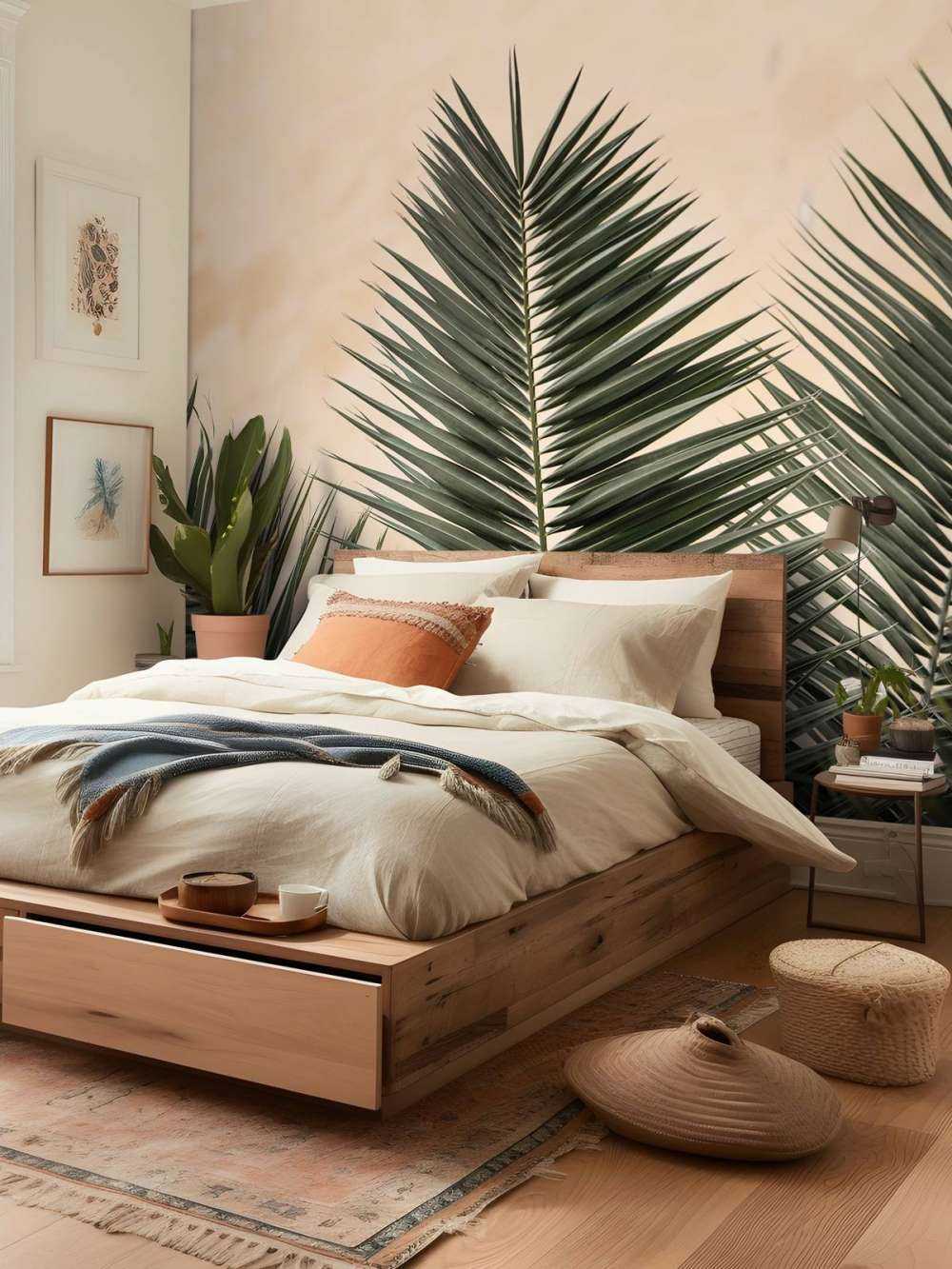 Palm leaves and wall