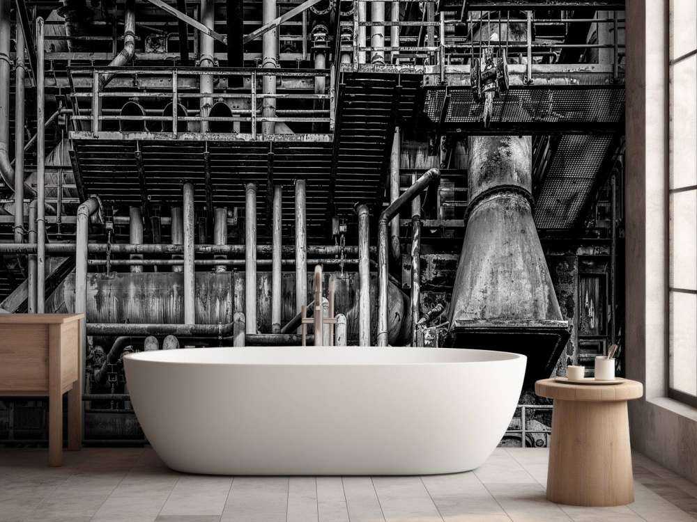 Old industrial factory in black and white