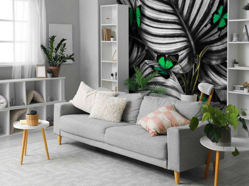 Butterflies on striped leaves