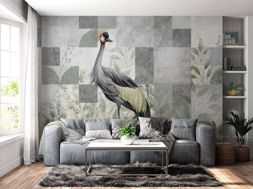 Crane among the leaves