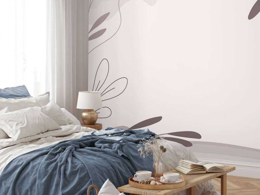 Paarse illustratie met planten en vormen