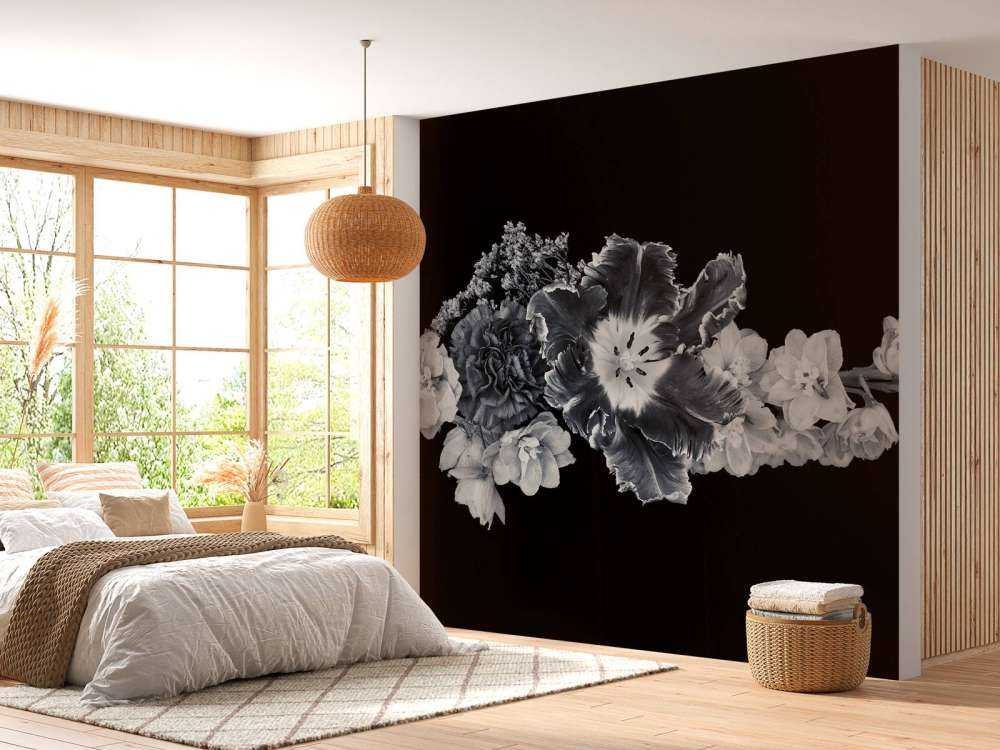 Zwart-wit bloemen boeket