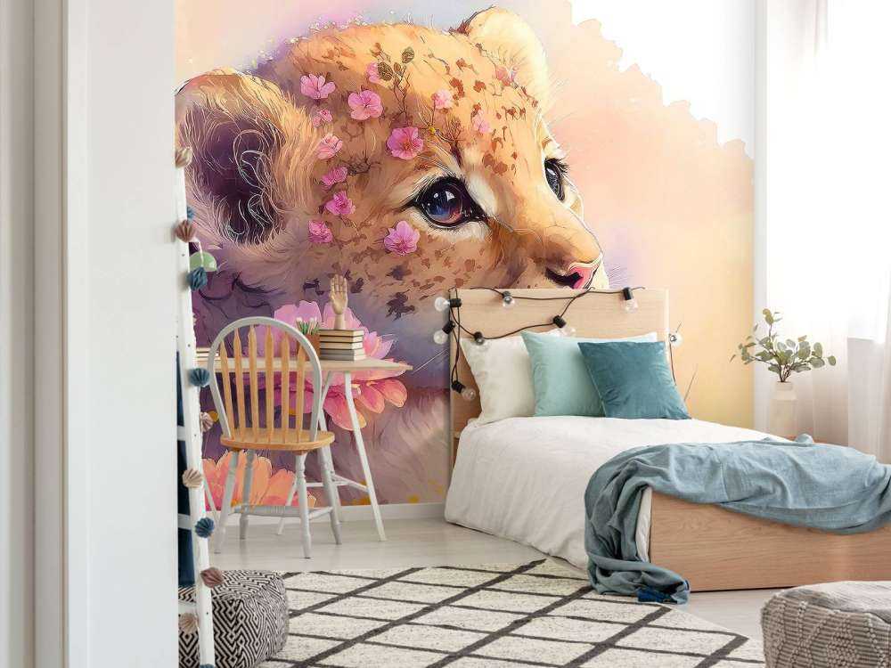 Dreamy puppy among the flowers