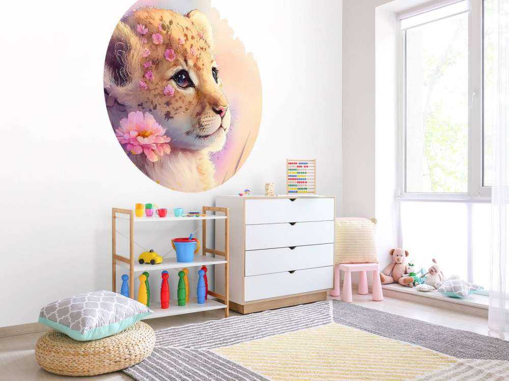 Dreamy puppy among the flowers