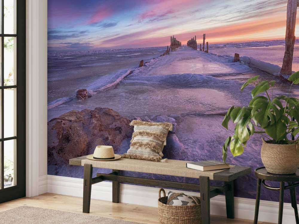 Heads of poles on the frozen Baltic Sea