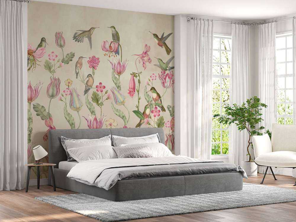 Spring Hummingbird Symphony - Blush Cream Elegance