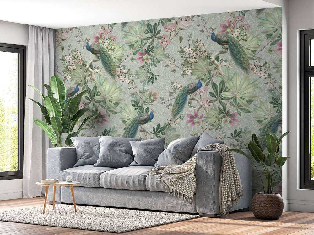 Vintage garden peacocks - mint green