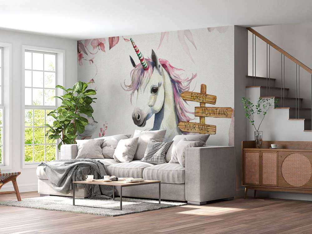 Baby unicorn with plants pink