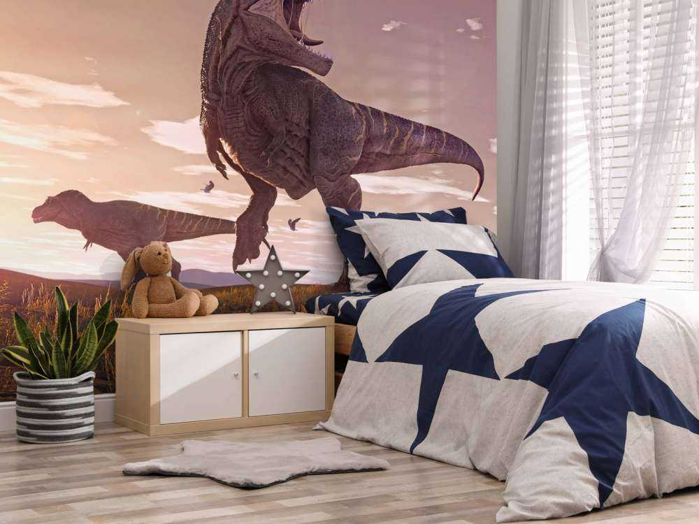 Two Tyrannosauruses in a field