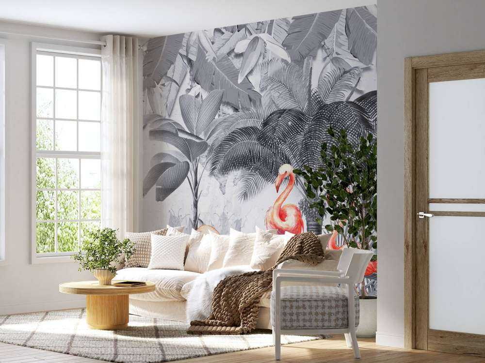 Jungle with flamingos