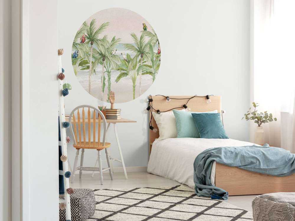 Parrots on the beach in color