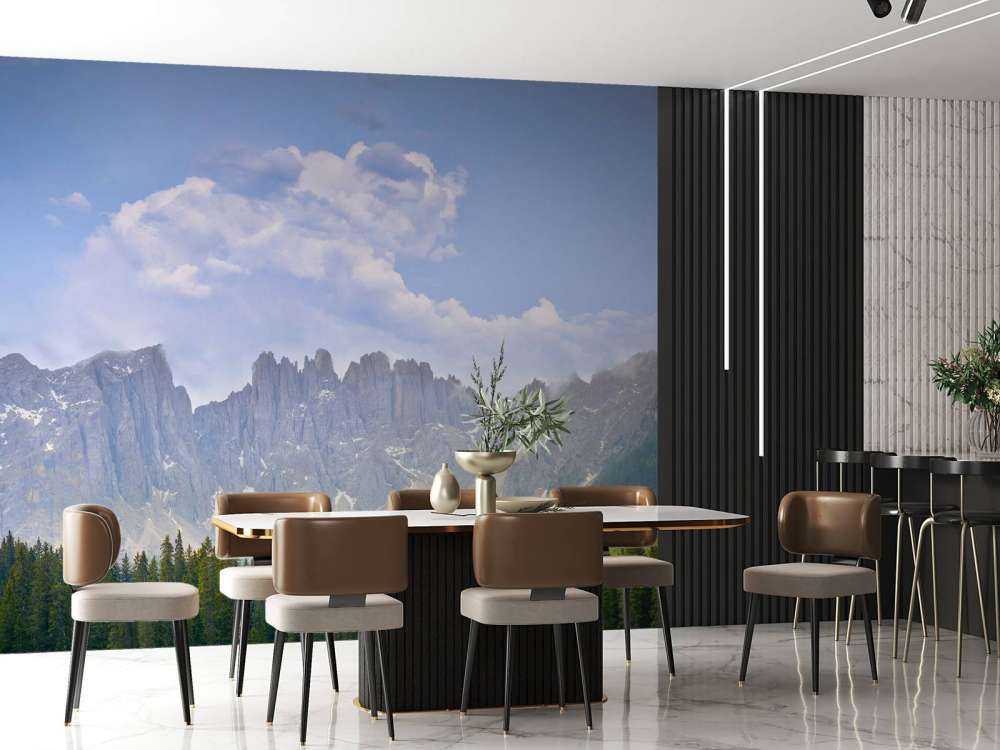 Mountains with trees and clouds