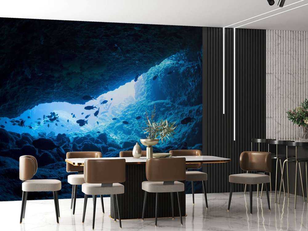 Narrow cave with fish