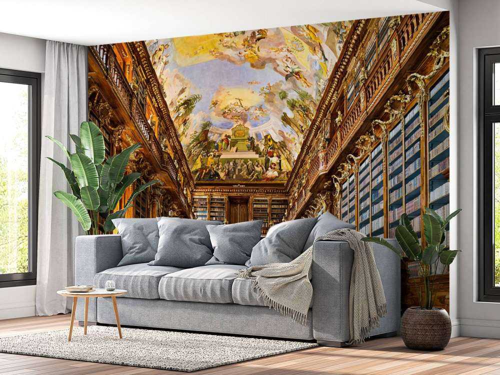 Historical library in warm wood