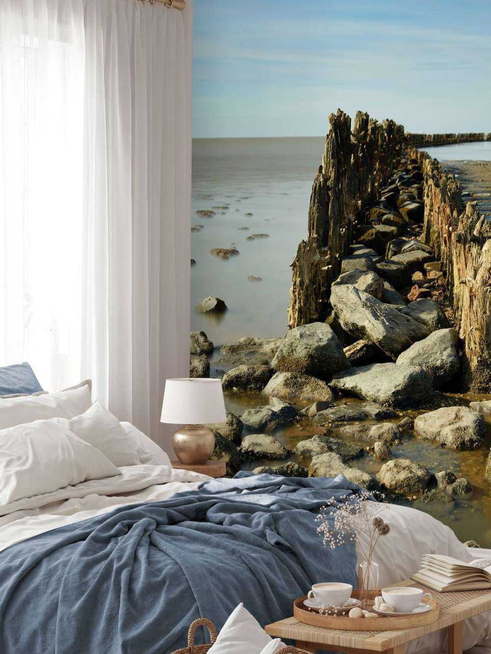 Breakwater of wood and stone