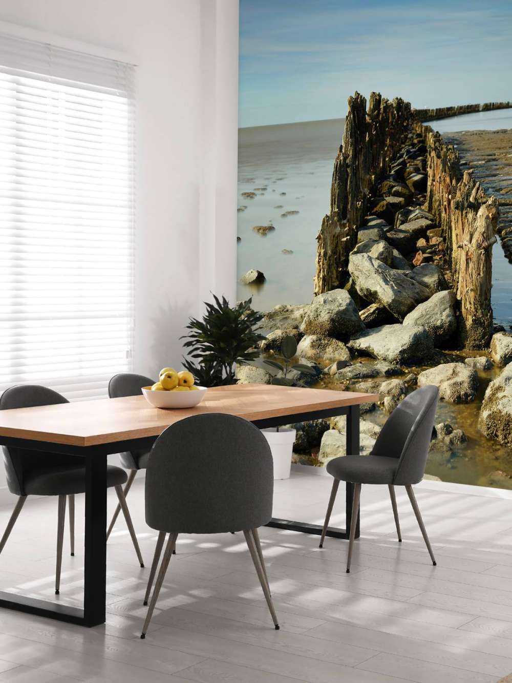 Breakwater of wood and stone